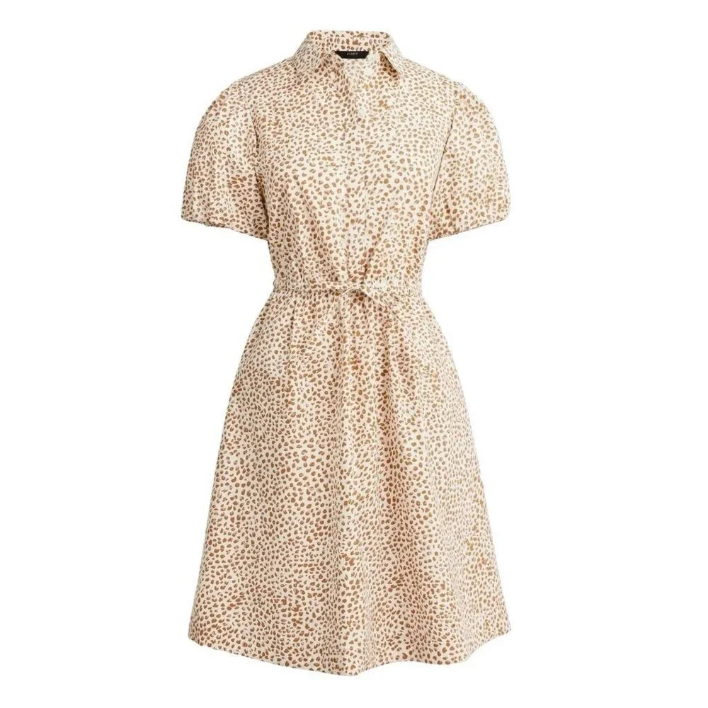 J. Crew Brown leopard animal Short Sleeve Collared Mini Dress 6 41858
